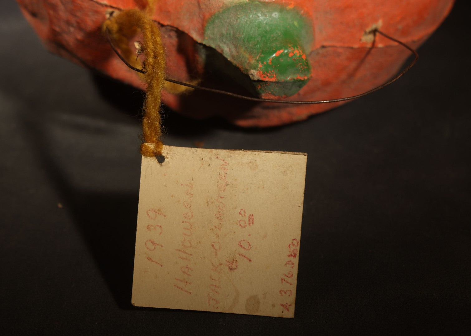 Vintage Papier-Mache / Paper Pulp Halloween Snarling Jack-O-Lantern Pumpkin Lantern with Wire Bail Handle and Original Paper Insert