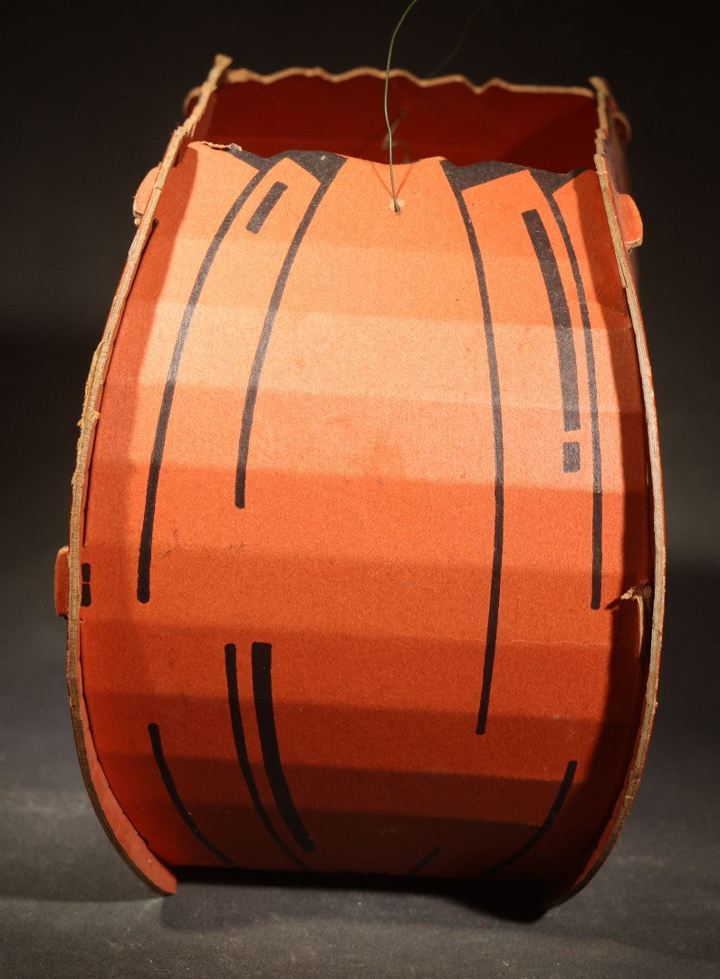 Vintage Slot-and-Tab Cardboard Jack-O-Lantern Pumpkin Lantern with Wire Handle and Tissue Paper Inserts, Manufactured by Dolly Toy Company, Dayton, Ohio, Circa 1930s-1950s