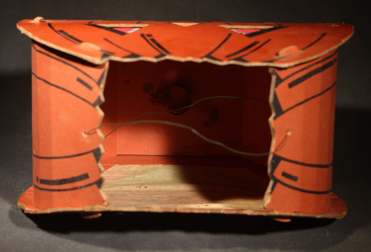 Vintage Slot-and-Tab Cardboard Jack-O-Lantern Pumpkin Lantern with Wire Handle and Tissue Paper Inserts, Manufactured by Dolly Toy Company, Dayton, Ohio, Circa 1930s-1950s
