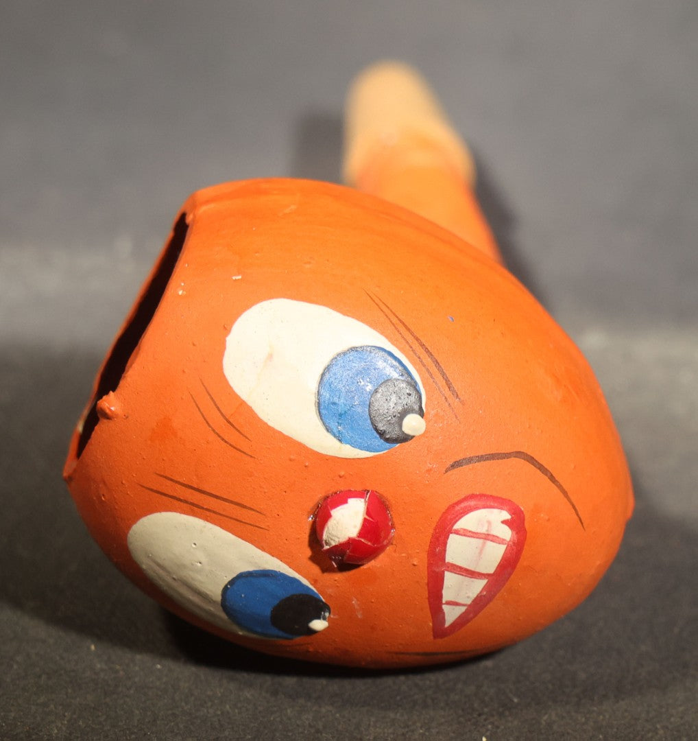 Vintage German Fantasy Reproduction Papier Mache / Molded Paper Halloween Jack-O-Lantern Horn Noisemaker with Wooden Mouthpiece, Circa 1990s