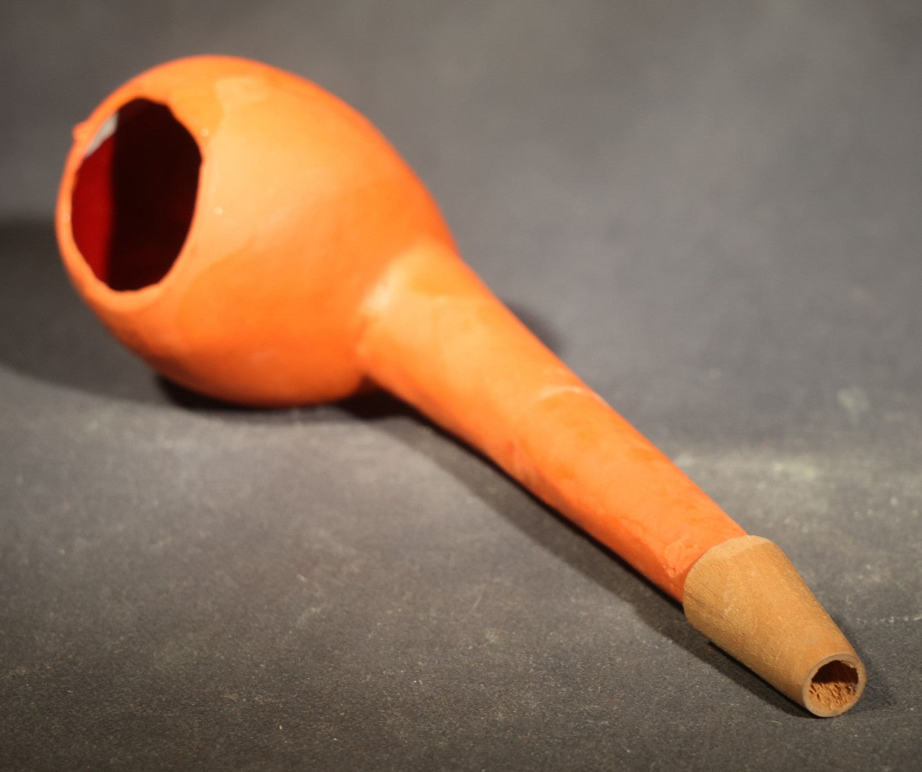 Vintage German Fantasy Reproduction Papier Mache / Molded Paper Halloween Jack-O-Lantern Horn Noisemaker with Wooden Mouthpiece, Circa 1990s
