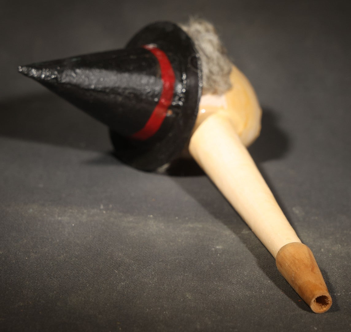 Vintage German Fantasy Reproduction Papier Mache / Molded Paper Halloween Witch Head Horn Noisemaker with Wooden Mouthpiece, Circa 1990s