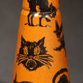 Lot 030 - Vintage German Tin Lithograph Halloween Horn Noisemaker with Black Cats, Witches, Jack-O-Lantern in Top Hat, Frog, and Crow, Made in Germany, 3-5/8" H
