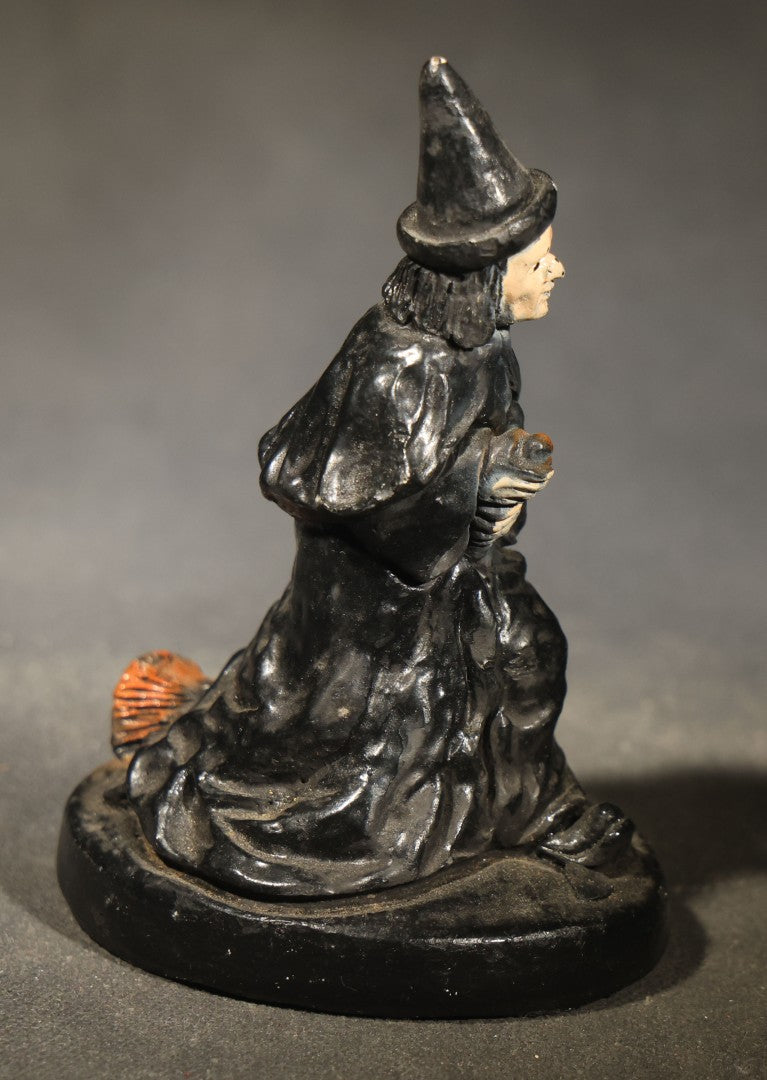 Vintage Chalkware Halloween Witch Figurine with Broom, Circa 1940s