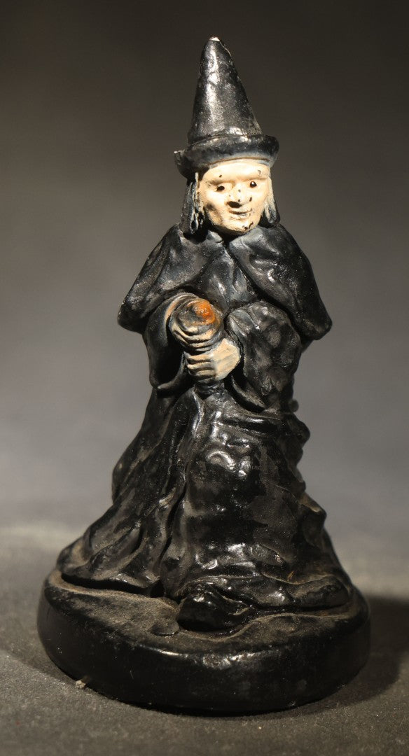 Vintage Chalkware Halloween Witch Figurine with Broom, Circa 1940s