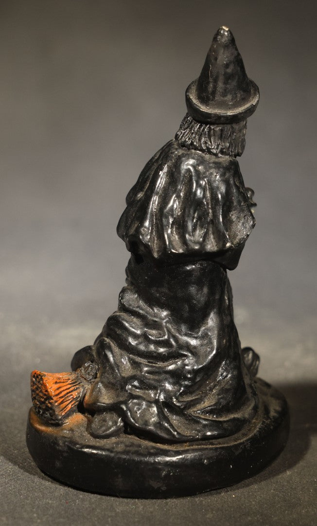 Vintage Chalkware Halloween Witch Figurine with Broom, Circa 1940s