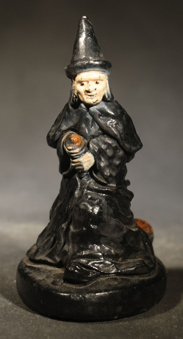 Vintage Chalkware Halloween Witch Figurine with Broom, Circa 1940s