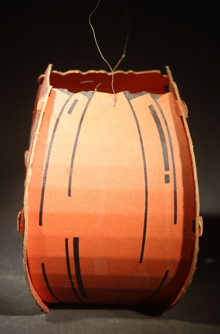 Vintage Slot-and-Tab Cardboard Jack-O-Lantern Pumpkin Lantern with Wire Handle, Tissue Paper Inserts, and Interior Candle Socket, Manufactured by Dolly Toy Company, Dayton, Ohio, Circa 1930s-1950s