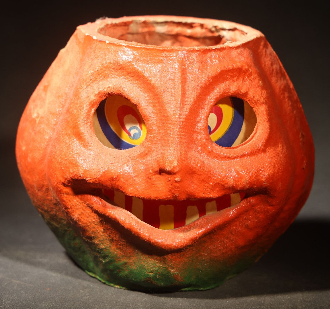 Vintage Papier-Mache / Paper Pulp Halloween Grinning Jack-O-Lantern Pumpkin Lantern with Original Paper Insert