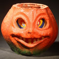 Lot 039 - Vintage Papier-Mache / Paper Pulp Halloween Grinning Jack-O-Lantern Pumpkin Lantern with Original Paper Insert, 4-3/4" H