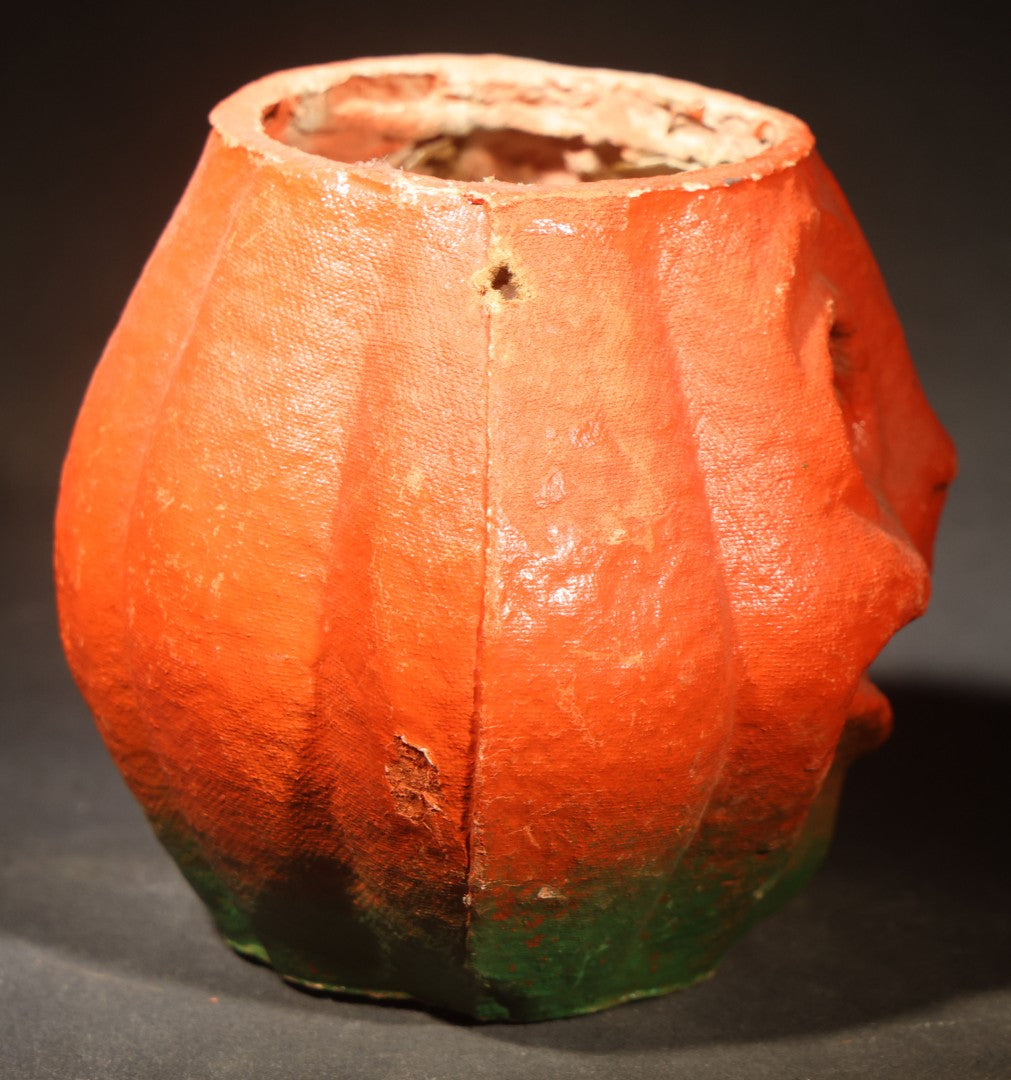 Vintage Papier-Mache / Paper Pulp Halloween Grinning Jack-O-Lantern Pumpkin Lantern with Original Paper Insert