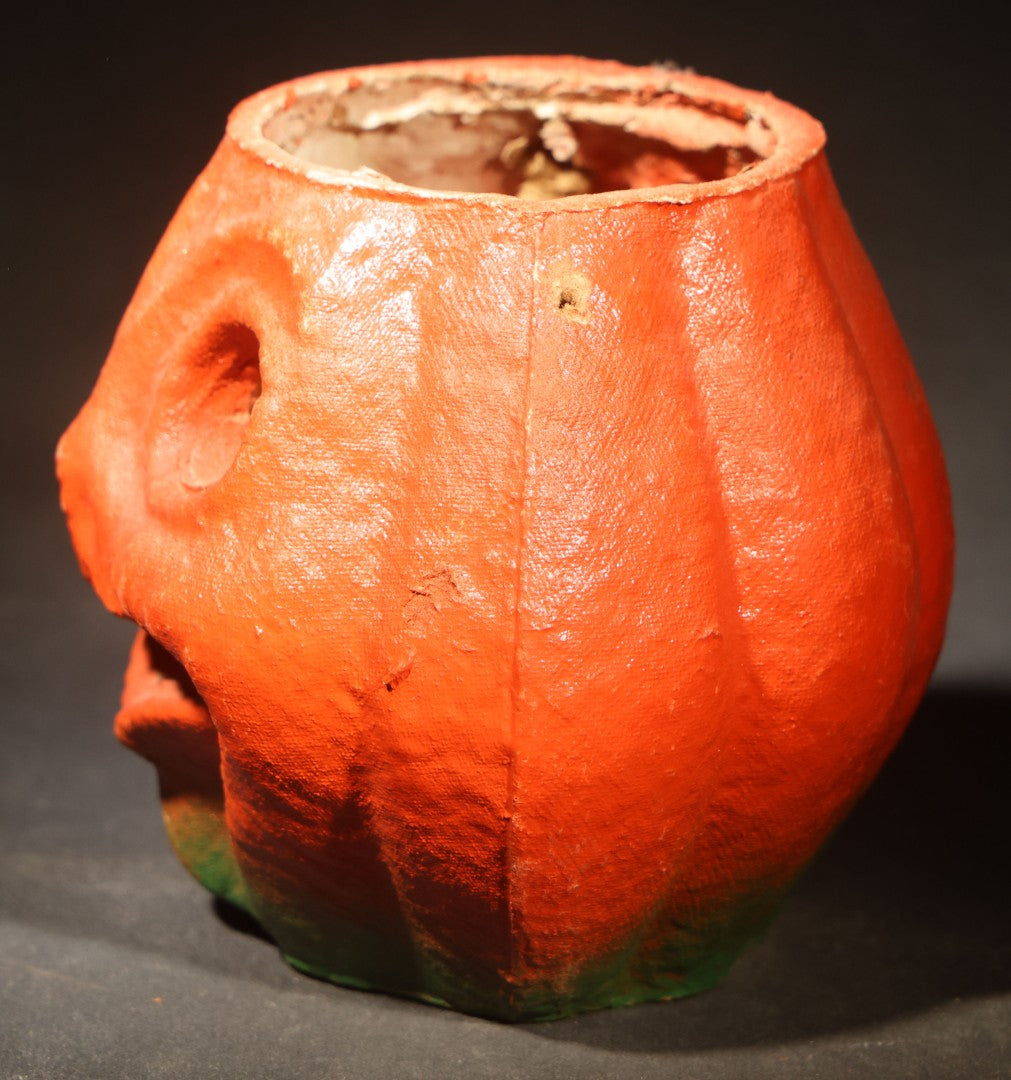 Vintage Papier-Mache / Paper Pulp Halloween Grinning Jack-O-Lantern Pumpkin Lantern with Original Paper Insert