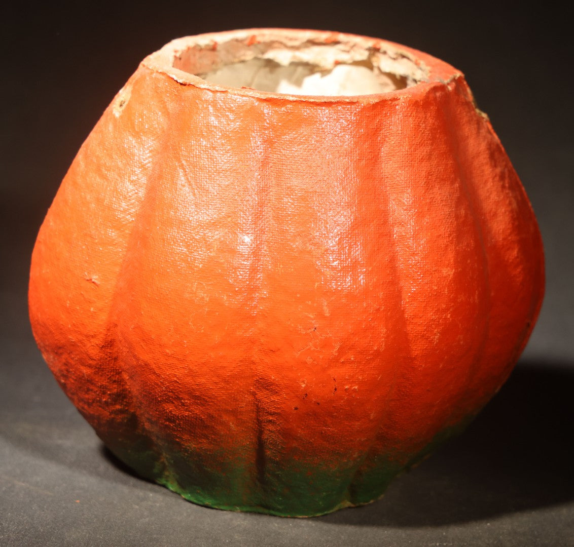 Vintage Papier-Mache / Paper Pulp Halloween Grinning Jack-O-Lantern Pumpkin Lantern with Original Paper Insert
