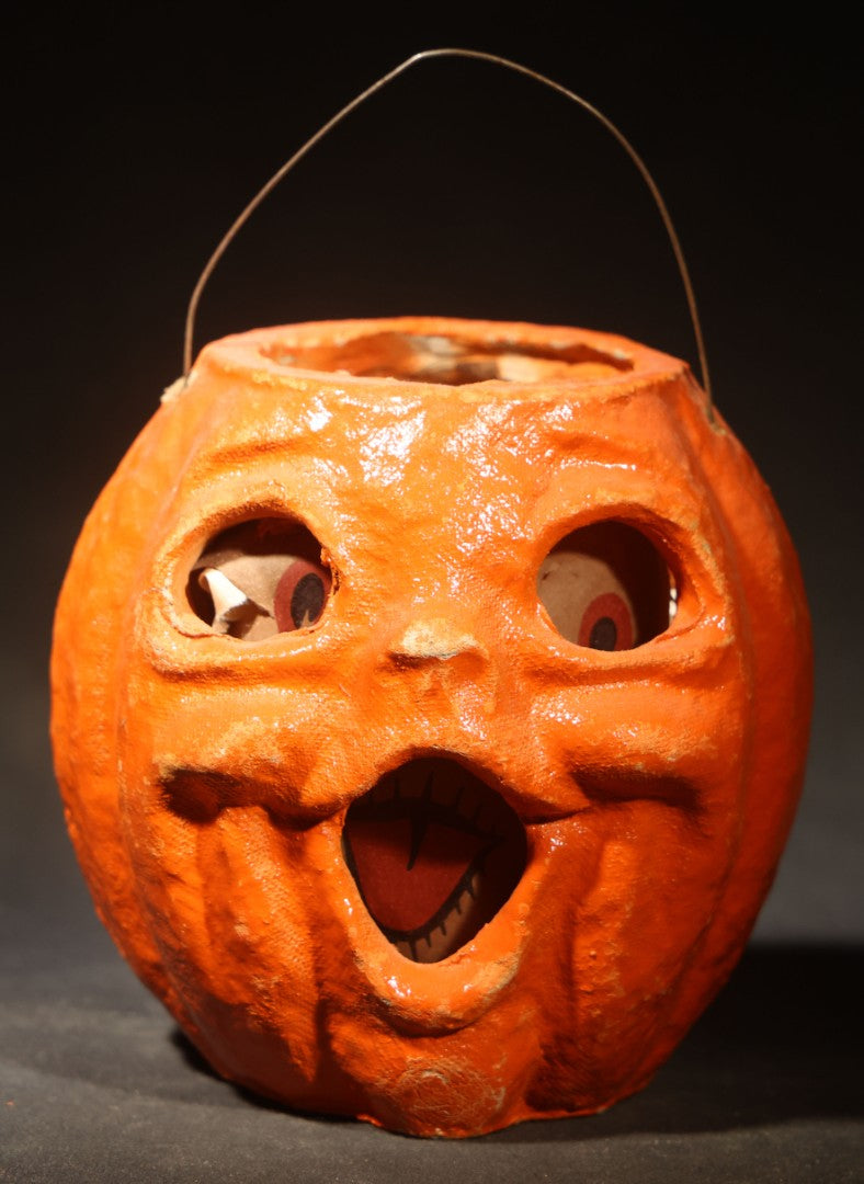 Vintage Papier-Mache / Paper Pulp Halloween Double-Sided Choir Boy Jack-O-Lantern Pumpkin Lantern with Remnants of Original Paper Inserts