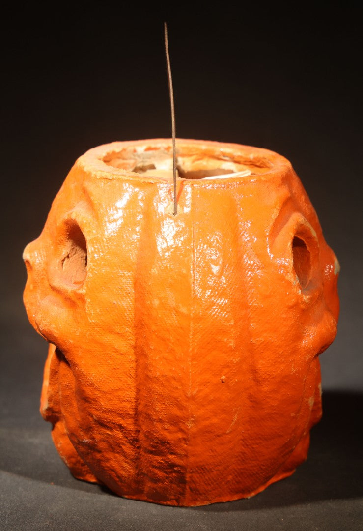 Vintage Papier-Mache / Paper Pulp Halloween Double-Sided Choir Boy Jack-O-Lantern Pumpkin Lantern with Remnants of Original Paper Inserts