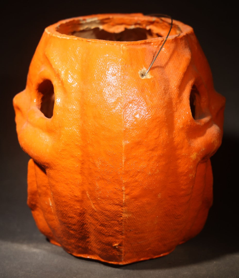Vintage Papier-Mache / Paper Pulp Halloween Double-Sided Choir Boy Jack-O-Lantern Pumpkin Lantern with Wire Bail Handle and Remnants of Original Paper Inserts