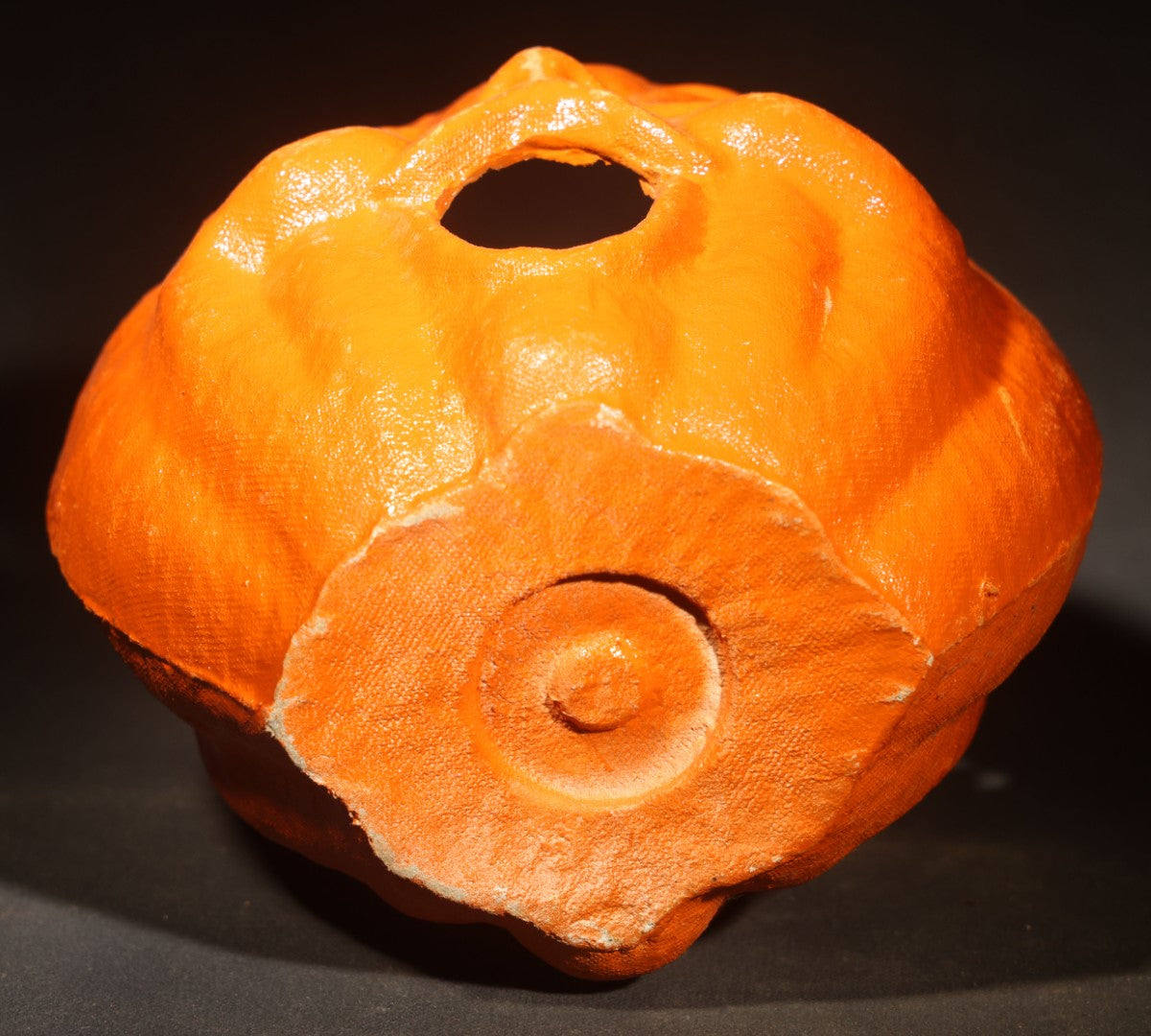Vintage Papier-Mache / Paper Pulp Halloween Double-Sided Choir Boy Jack-O-Lantern Pumpkin Lantern with Wire Bail Handle and Remnants of Original Paper Inserts