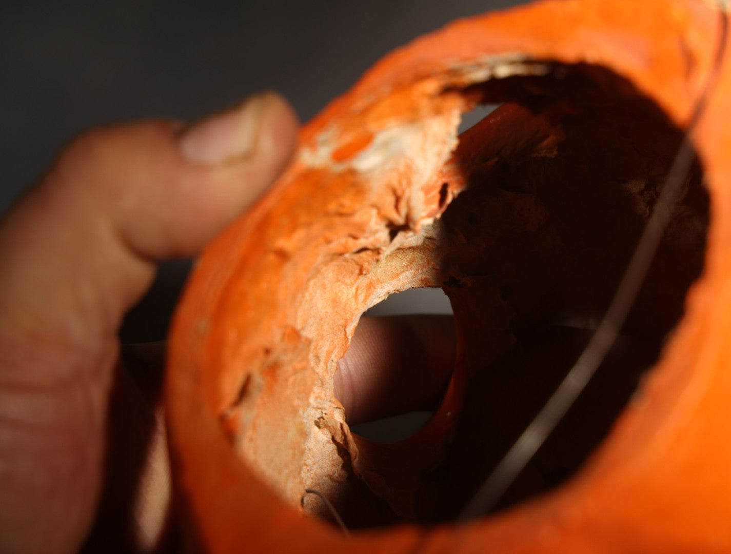Vintage Papier-Mache / Paper Pulp Halloween Double-Sided Choir Boy Jack-O-Lantern Pumpkin Lantern with Wire Bail Handle and Remnants of Original Paper Inserts