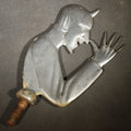 Lot 045 - Vintage Cast Metal Devil "Cock a Snook" Hot Rod Hood Ornament, Thumbing Nose Pose, 6" H