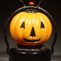 Lot 052 - Vintage Glass and Metal Halloween Jack-O-Lantern Pumpkin Battery-Powered Lantern with Wire Bail Handle, Made in Hong Kong, Untested, 5-1/4" H
