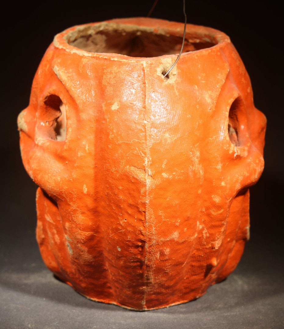 Vintage Papier-Mache / Paper Pulp Halloween Double-Sided Choir Boy Jack-O-Lantern Pumpkin Lantern with Wire Bail Handle, Missing Original Paper Inserts