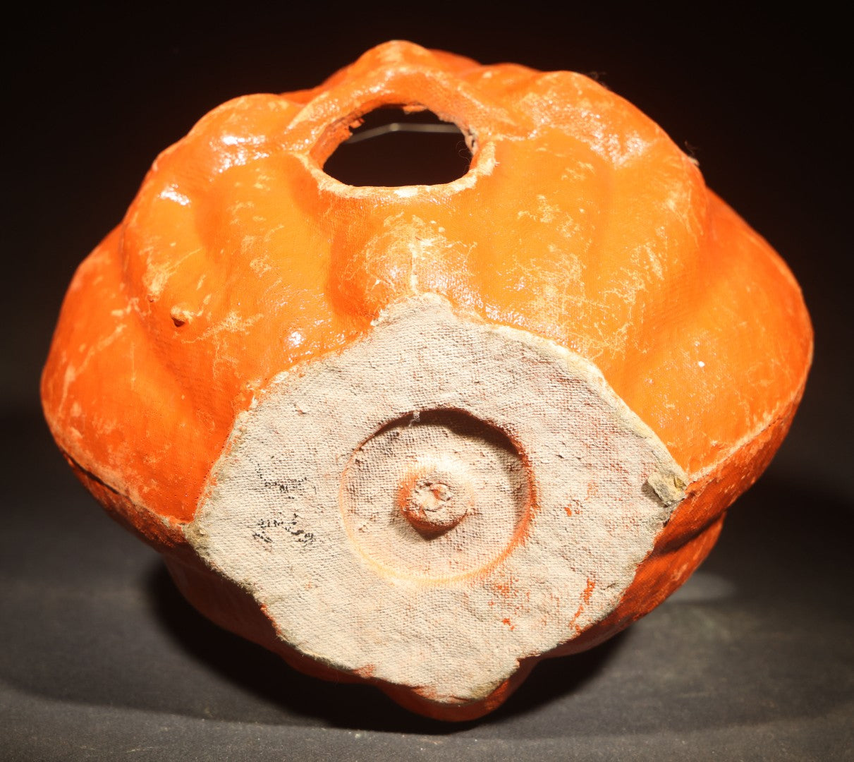 Vintage Papier-Mache / Paper Pulp Halloween Double-Sided Choir Boy Jack-O-Lantern Pumpkin Lantern with Wire Bail Handle, Missing Original Paper Inserts