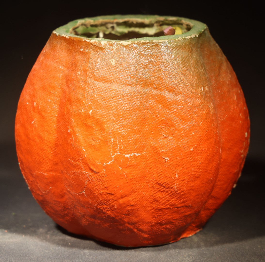 Vintage Papier-Mache / Paper Pulp Halloween Grinning Jack-O-Lantern Pumpkin Lantern with Later-Added Confetti, Missing Original Paper Insert