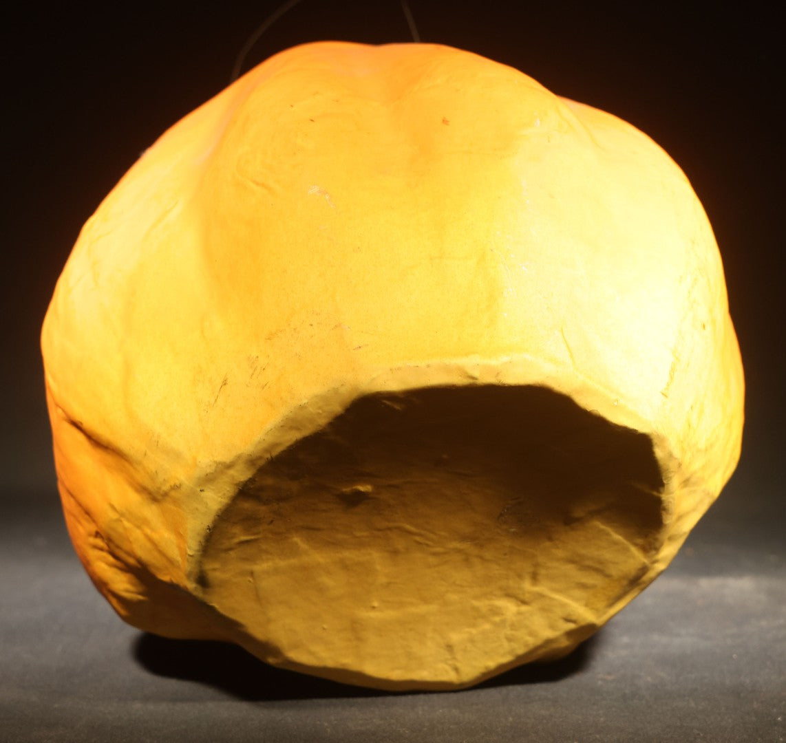 Pair of Modern Fantasy Reproduction Papier-Mache / Paper Pulp Halloween Jack-O-Lantern Pumpkin Lanterns with Wire Bail Handles