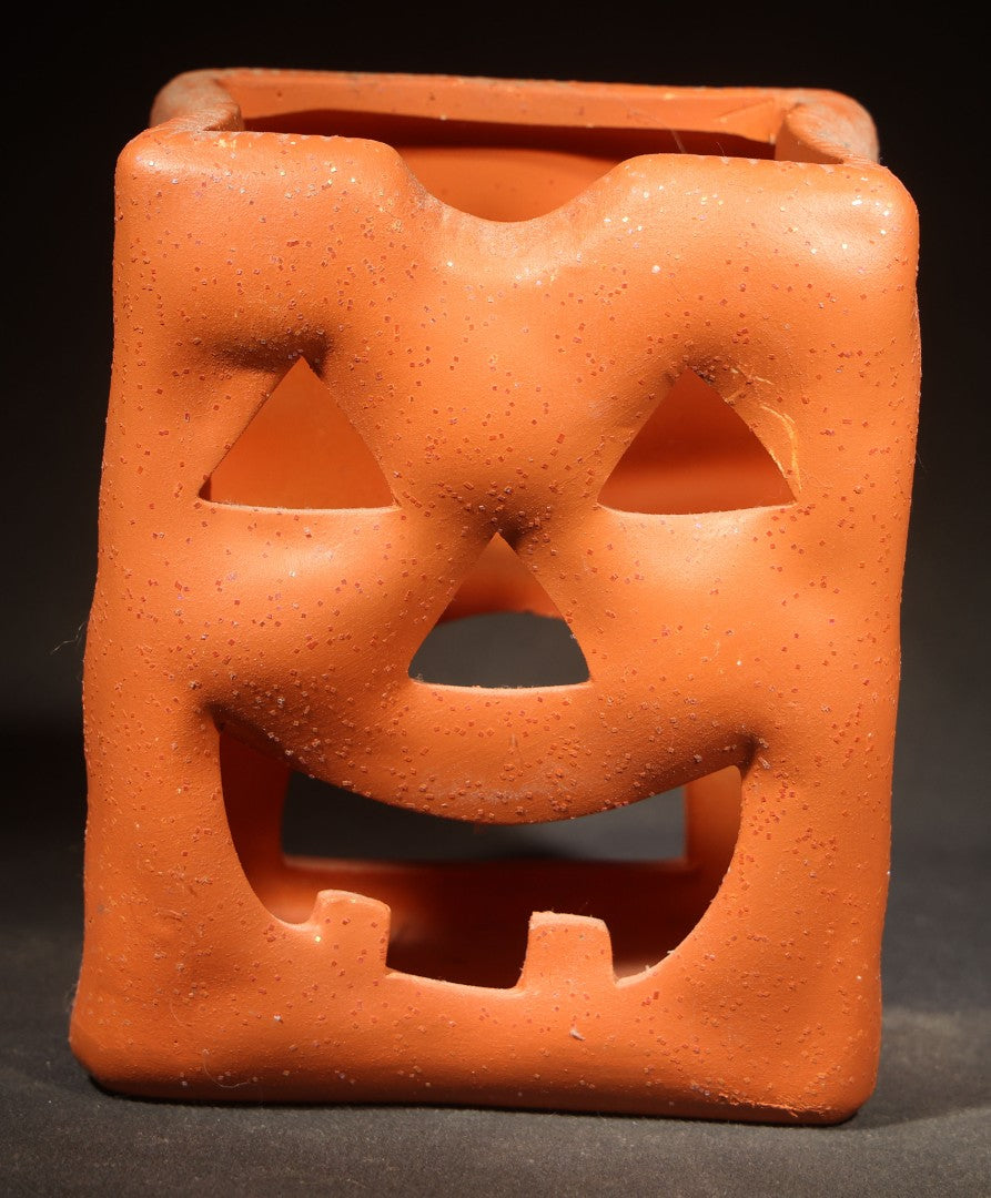 Modern Terracotta Halloween Jack-O-Lantern Luminary, Michaels Stores 2005, with Puopolo Candles Label