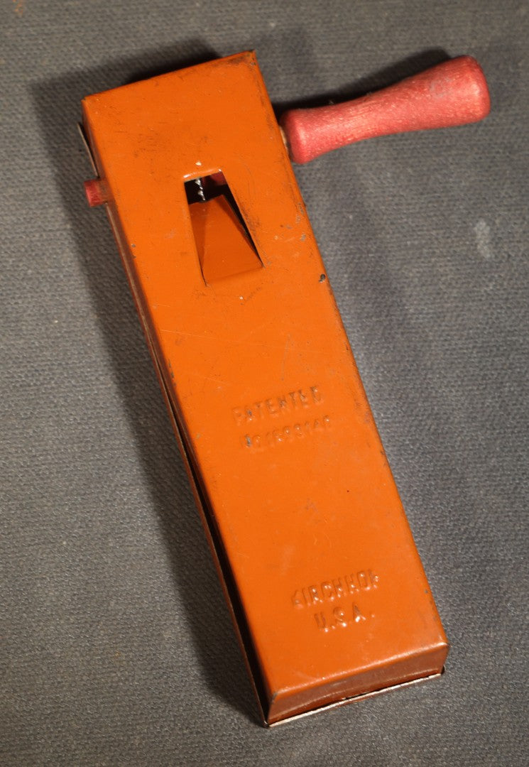 Pair of Vintage Tin Lithograph Ratchet Noisemakers including Halloween Witch, Owl, Crescent Moon, and Jack-O-Lantern and Jester / Harlequin, Manufactured by Kirchhof, Newark, New Jersey