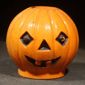Lot 068 - Vintage Plastic Halloween Jack-O-Lantern Pumpkin Flashlight Topper with Grinning Face, 2-1/2" H
