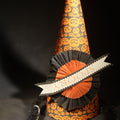Lot 071 - Modern "Vintage Collections by Bethany" Halloween Witch Hat Decoration with Jack-O-Lantern Pumpkin Pattern, Crepe Paper Rosette, "Spooky" Banner, and Glittered Bat Topper, Bethany Lowe Designs, 12" H