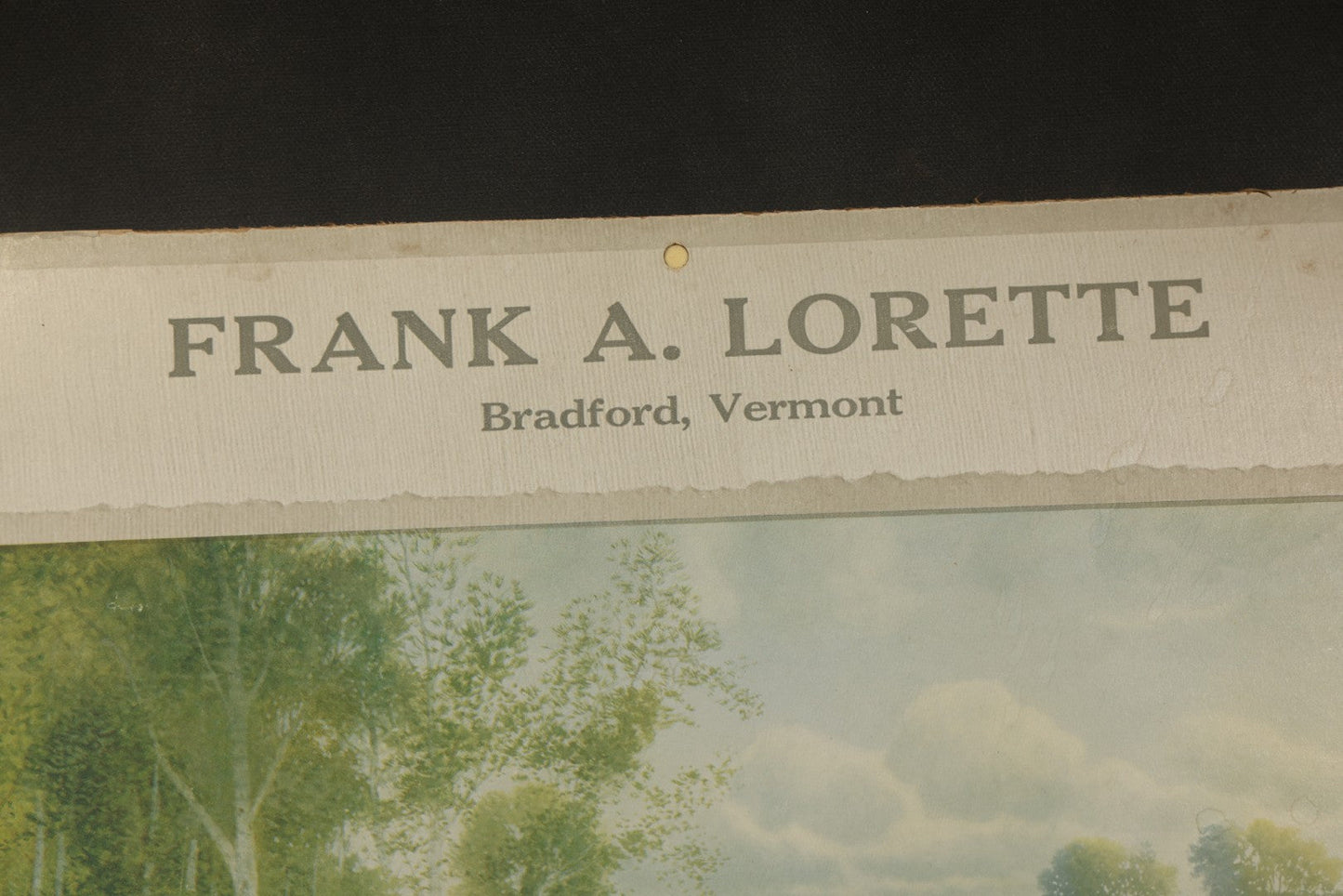 Antique 1916 Frank A. Lorette Marble and Granite Monuments Advertising Calendar, "Headstones and General Cemetery Work," with Landscape after Geo. Howell Gay, Bradford, Vermont