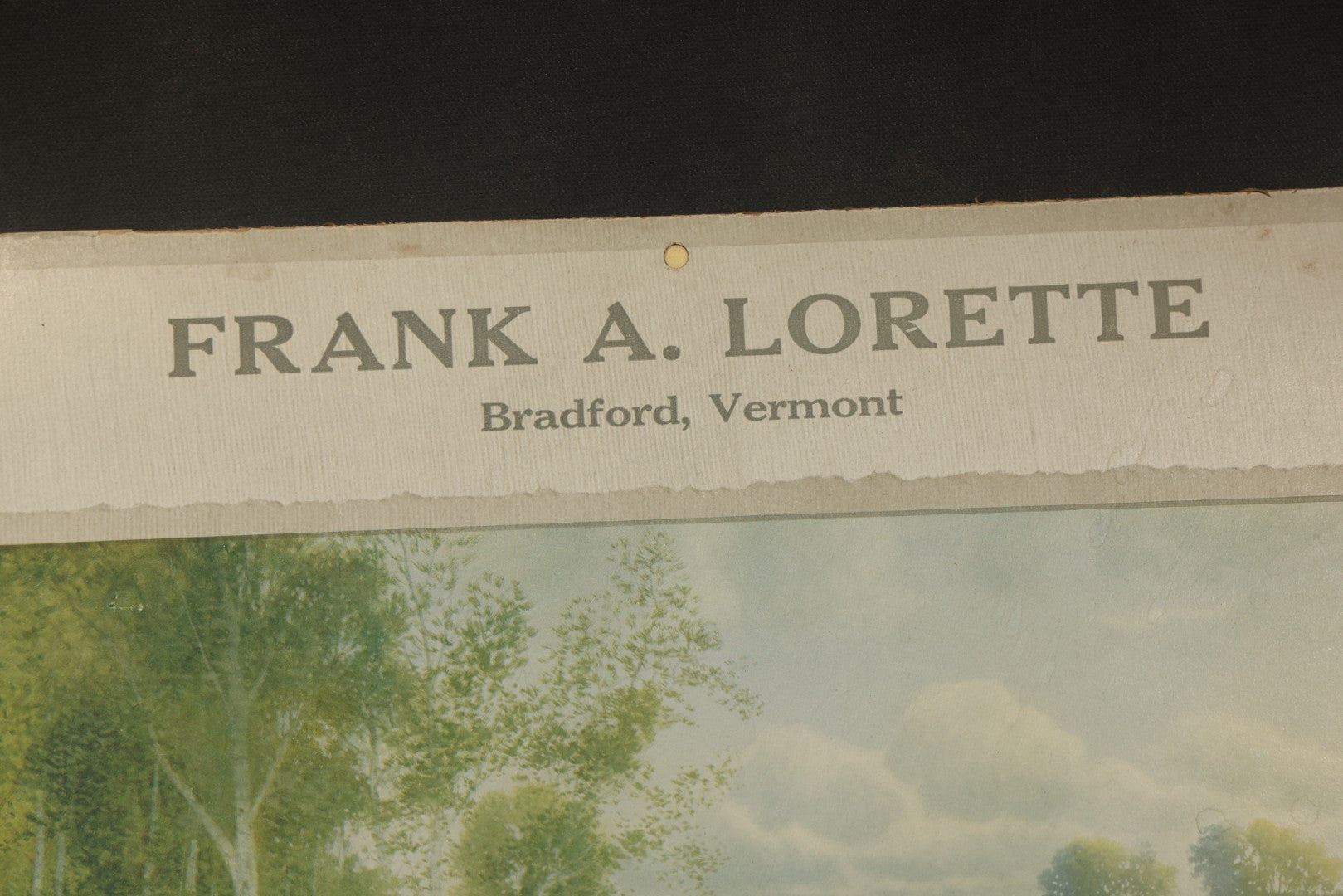 Antique 1916 Frank A. Lorette Marble and Granite Monuments Advertising Calendar, "Headstones and General Cemetery Work," with Landscape after Geo. Howell Gay, Bradford, Vermont