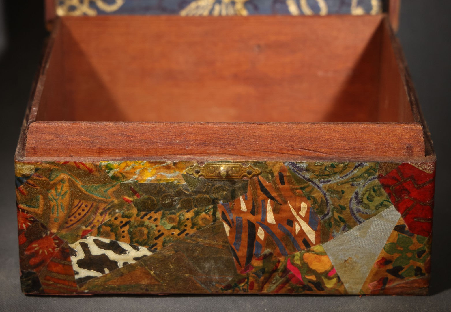 Antique Decoupage Box with Sailing Ship Interior Lid Image