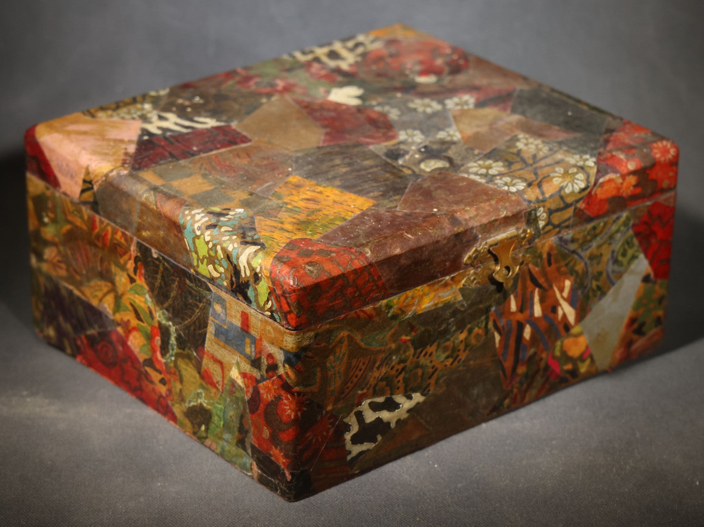 Antique Decoupage Box with Sailing Ship Interior Lid Image