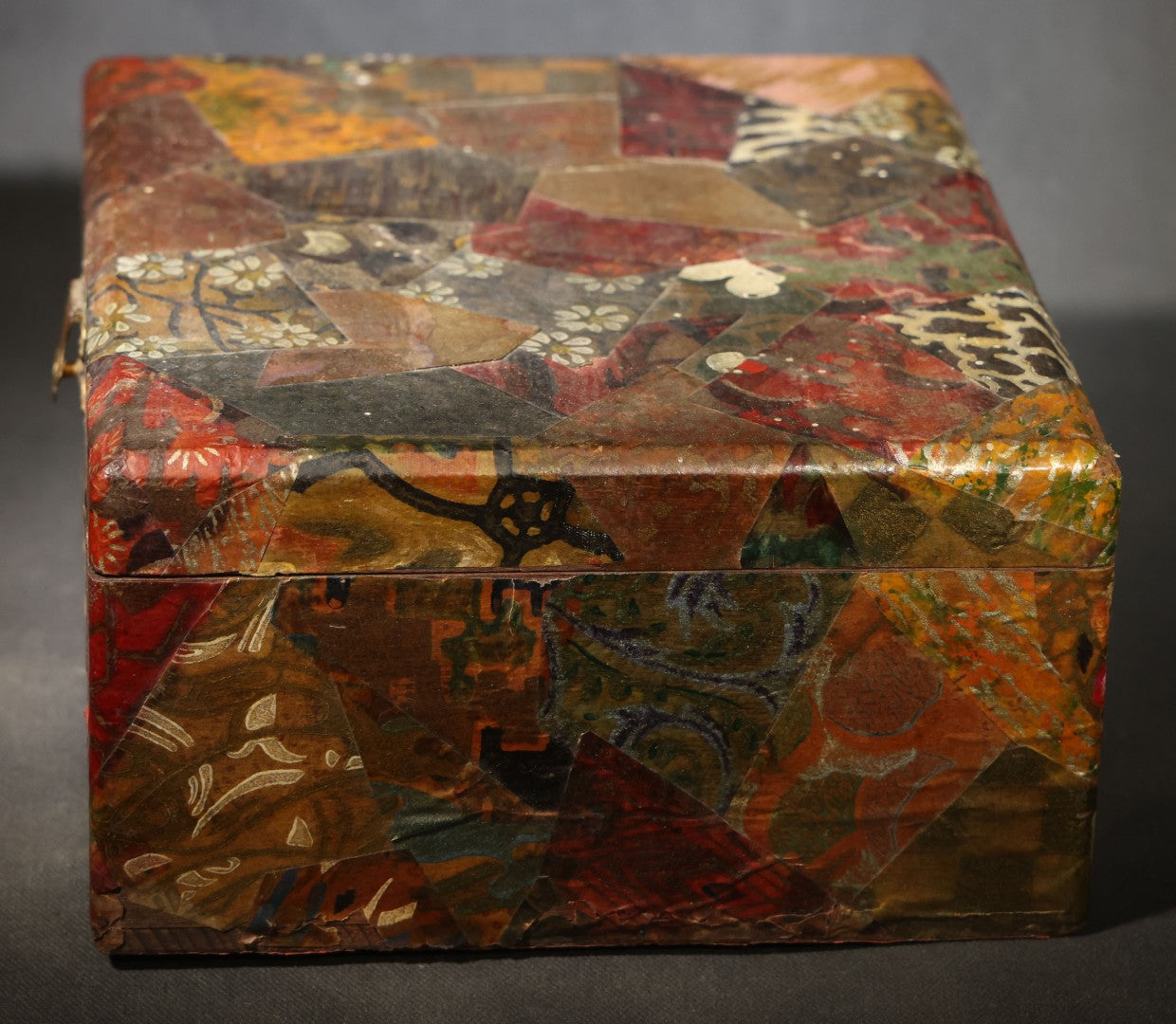 Antique Decoupage Box with Sailing Ship Interior Lid Image