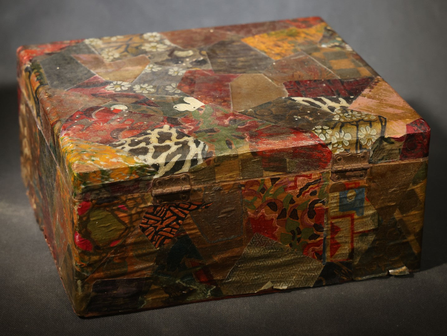 Antique Decoupage Box with Sailing Ship Interior Lid Image