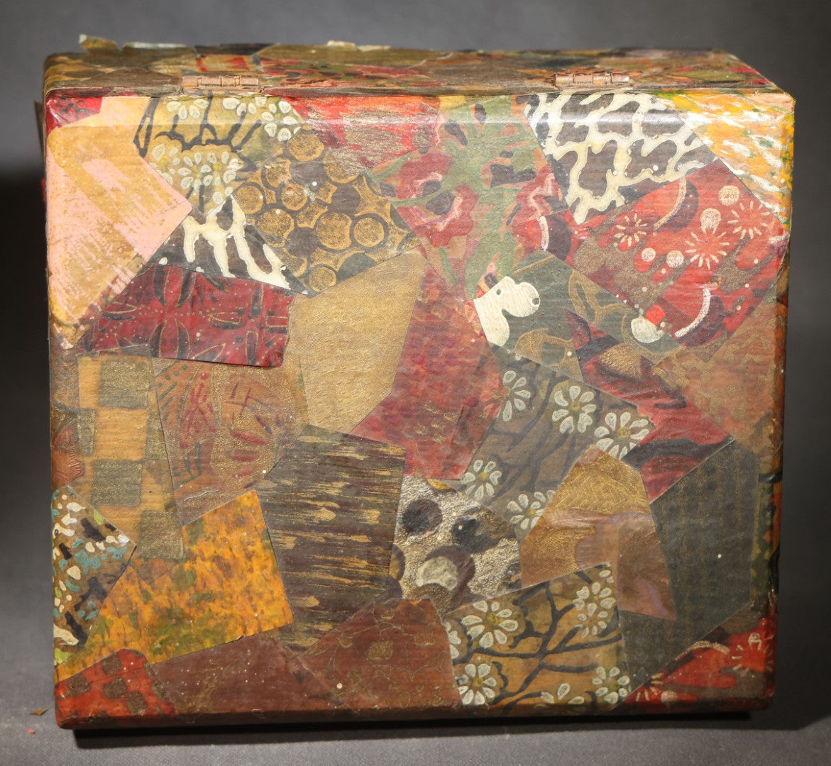 Antique Decoupage Box with Sailing Ship Interior Lid Image