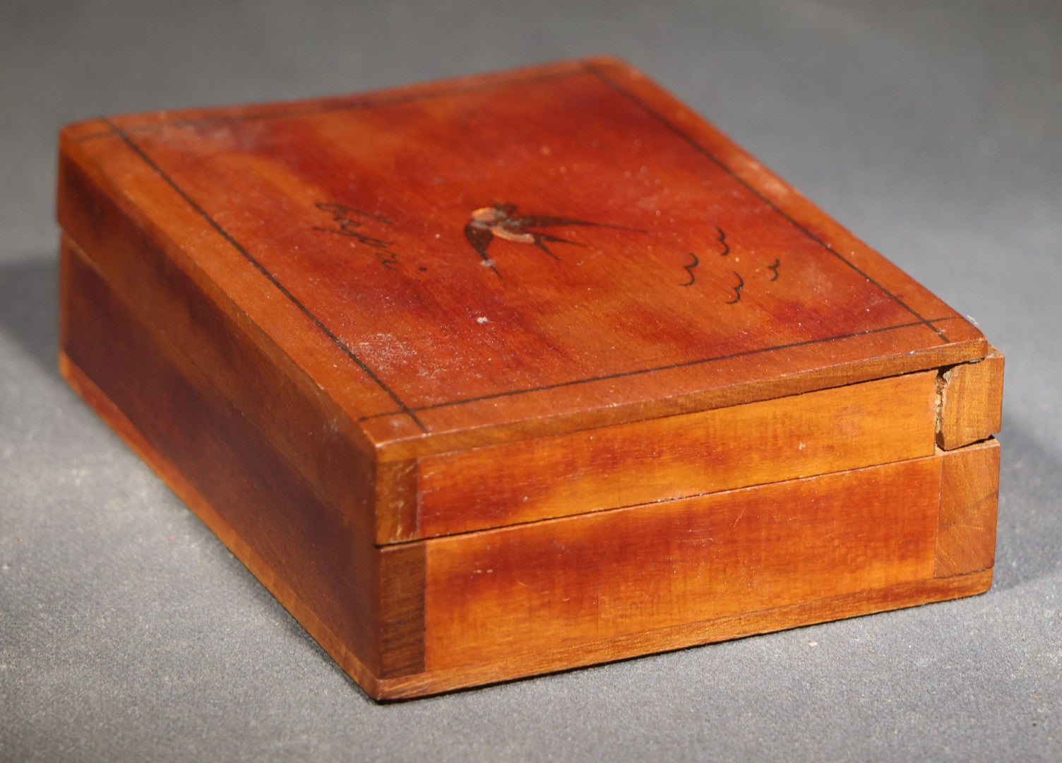 Vintage Italian Souvenir Wood Box with Inlaid Swallow and "Capri" Script, Inscribed "I Love You Betty" and Signed "Joe"