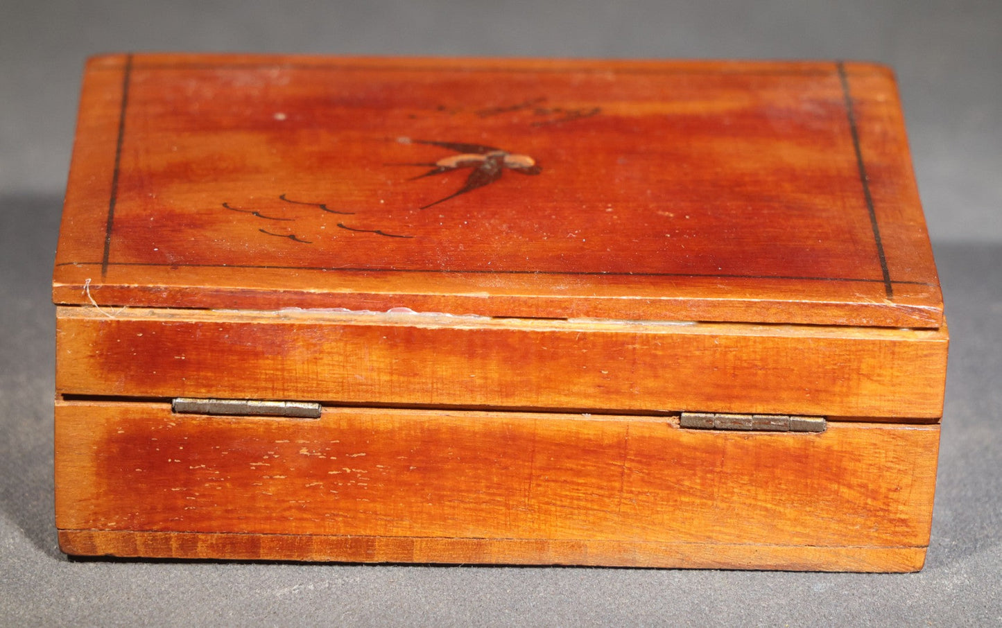 Vintage Italian Souvenir Wood Box with Inlaid Swallow and "Capri" Script, Inscribed "I Love You Betty" and Signed "Joe"