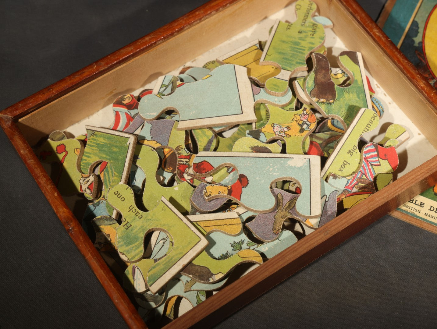Antique Dean & Son "A Travelling Circus" Double Dissected Puzzle, Dean's Merry Series No. 3, with Illustrated Story Booklet in Wooden Box, Made in England