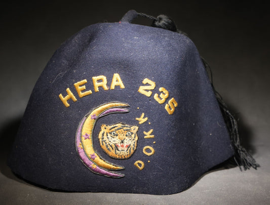Vintage Dramatic Order Knights of Khorassan Official Fez, Hera Lodge 235, D.O.K.K. Crescent Moon and Tiger Emblem with Black Tassel