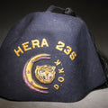 Lot 015 - Vintage Dramatic Order Knights of Khorassan Official Fez, Hera Lodge 235, D.O.K.K. Crescent Moon and Tiger Emblem with Black Tassel, 7" H
