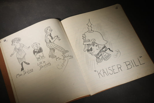 Antique Sketchbook of Newspaper Comic Strip Character Drawings by Cartoonist Francis D. Alberti including Mutt and Jeff, Toots and Casper, The Katzenjammer Kids, Hawkshaw the Detective, and Kaiser Bill