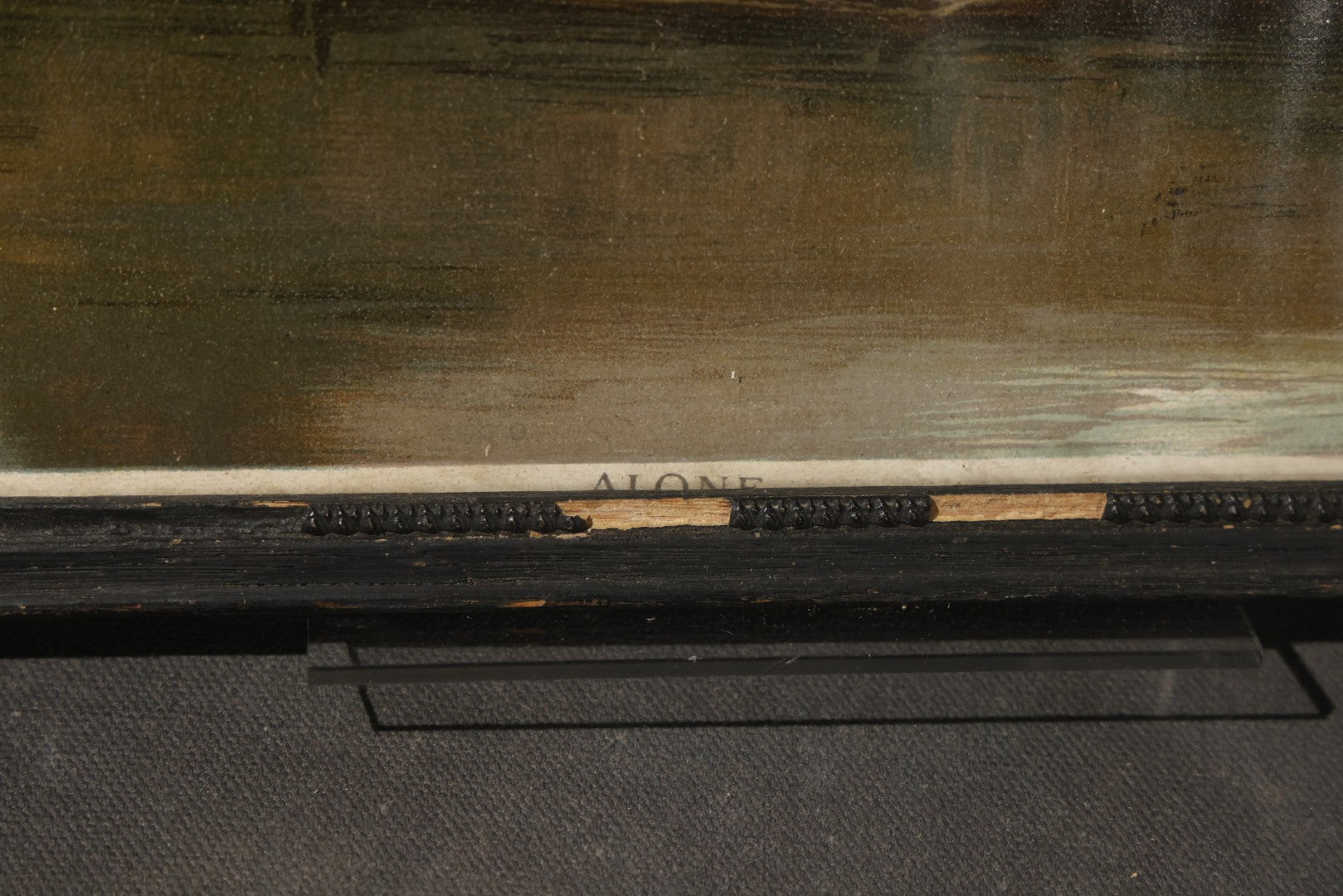 Antique Framed Chromolithograph Print, "Alone," after Heinrich Vosberg's "Mädchen im Kahn" ("Girl in a Boat"), Young Woman Seated in a Wooden Boat at a Dock