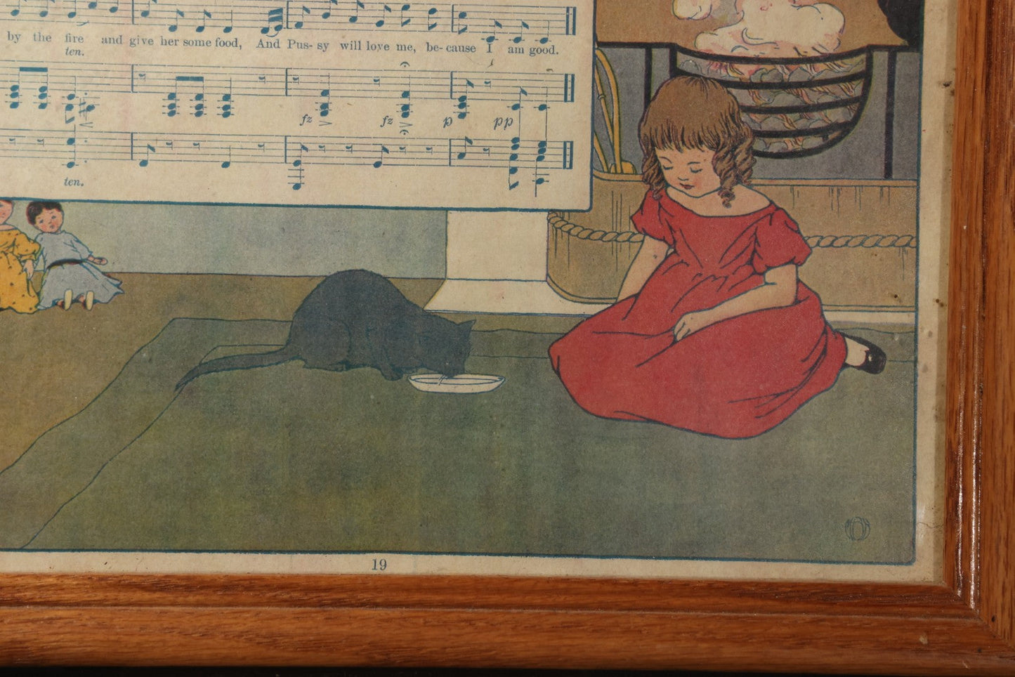 Antique Framed "I Love Little Pussy" Page from "The Most Popular Mother Goose Songs," Illustrated by Mabel B. Hill, Published by Hinds, Hayden and Eldredge, Inc., New York, 1915