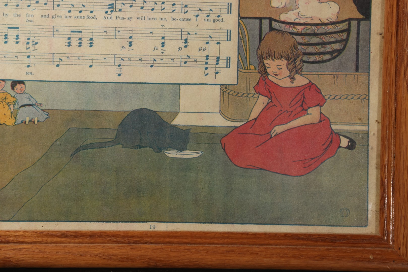 Antique Framed "I Love Little Pussy" Page from "The Most Popular Mother Goose Songs," Illustrated by Mabel B. Hill, Published by Hinds, Hayden and Eldredge, Inc., New York, 1915