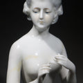 Lot 022 - Vintage Porcelain Half-Doll with Arms Away, Woman with Upswept Hairdo and Topknot, Manufactured by Goebel, Circa 1939-1949, 6" H
