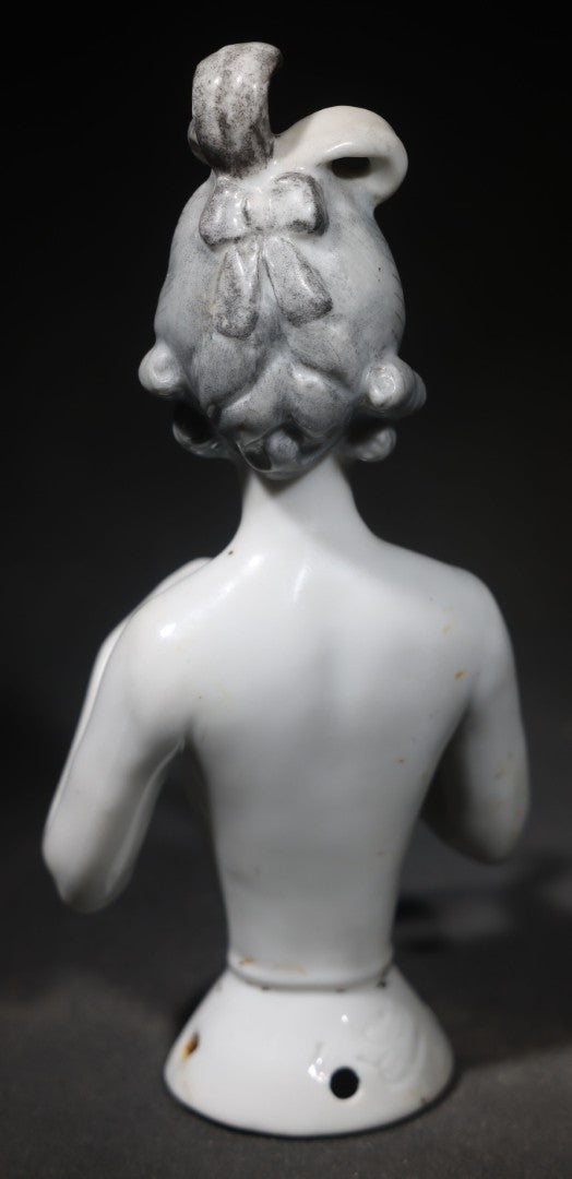 Vintage Porcelain Half-Doll with Arms Away, Woman with Upswept Hairdo and Topknot, Manufactured by Goebel, Circa 1939-1949